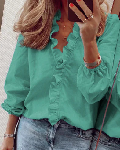 Blusa Mujer Corte Holgado Volantes Mangas Farol