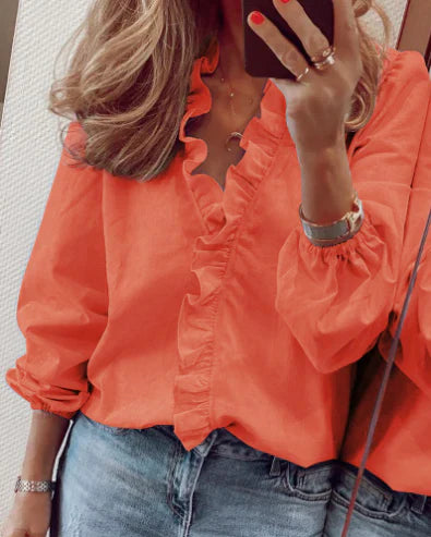 Blusa Mujer Corte Holgado Volantes Mangas Farol