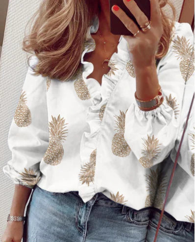 Blusa Mujer Corte Holgado Volantes Mangas Farol