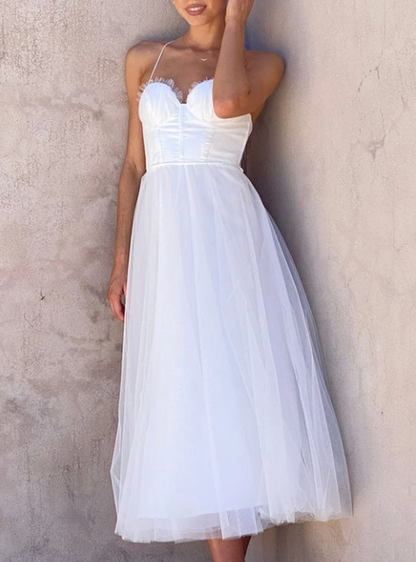 Vestido midi mujer tirantes finos diseño ajustado falda fluida