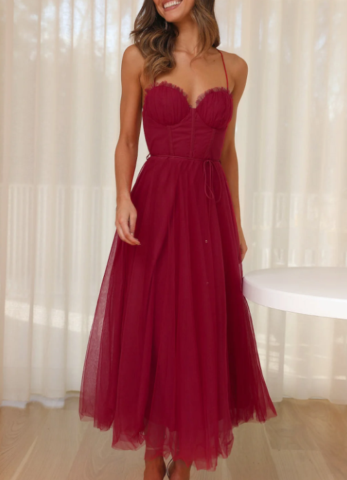 Vestido midi mujer tirantes finos diseño ajustado falda fluida