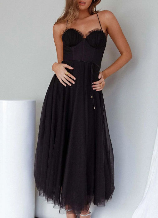 Vestido midi mujer tirantes finos diseño ajustado falda fluida