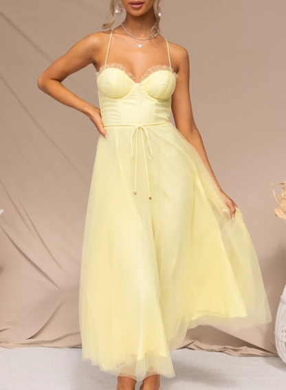 Vestido midi mujer tirantes finos diseño ajustado falda fluida