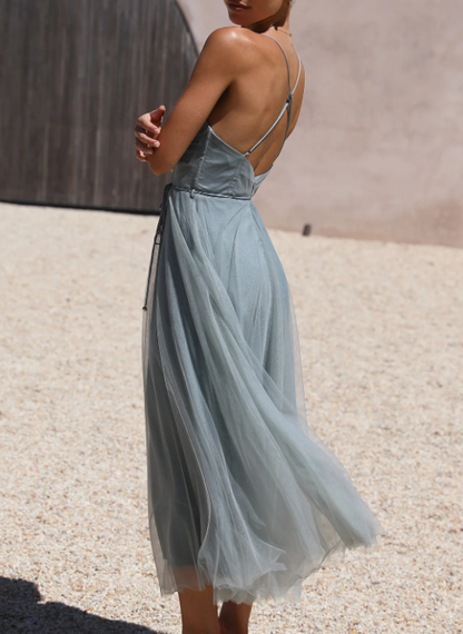 Vestido midi mujer tirantes finos diseño ajustado falda fluida