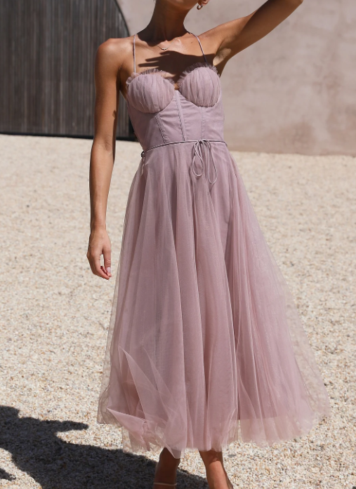 Vestido midi mujer tirantes finos diseño ajustado falda fluida