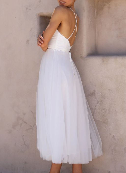 Vestido midi mujer tirantes finos diseño ajustado falda fluida