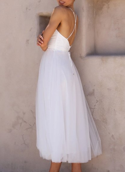 Vestido midi mujer tirantes finos diseño ajustado falda fluida