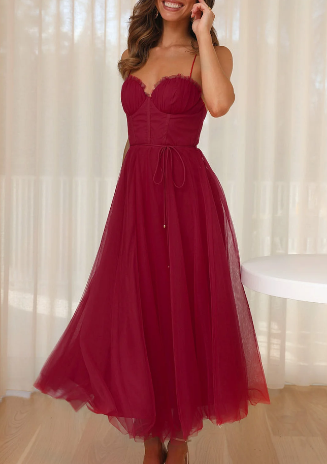 Vestido midi mujer tirantes finos diseño ajustado falda fluida
