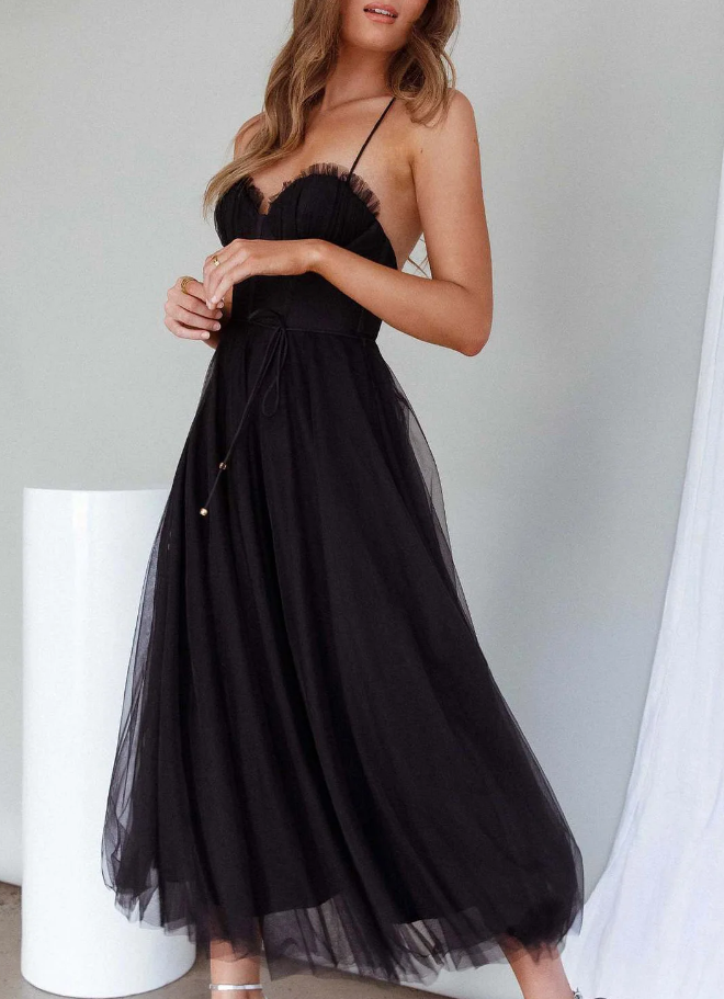 Vestido midi mujer tirantes finos diseño ajustado falda fluida