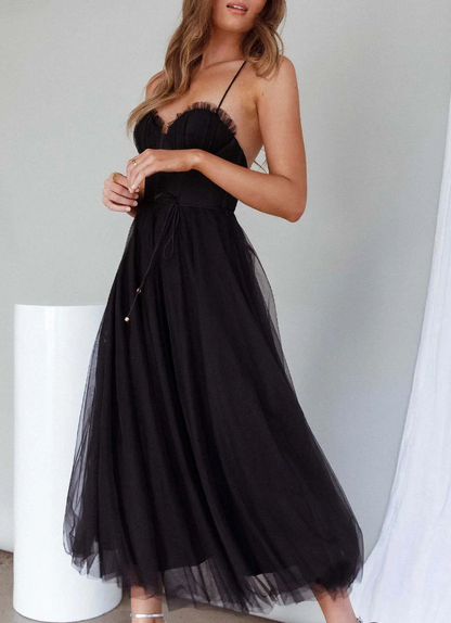 Vestido midi mujer tirantes finos diseño ajustado falda fluida