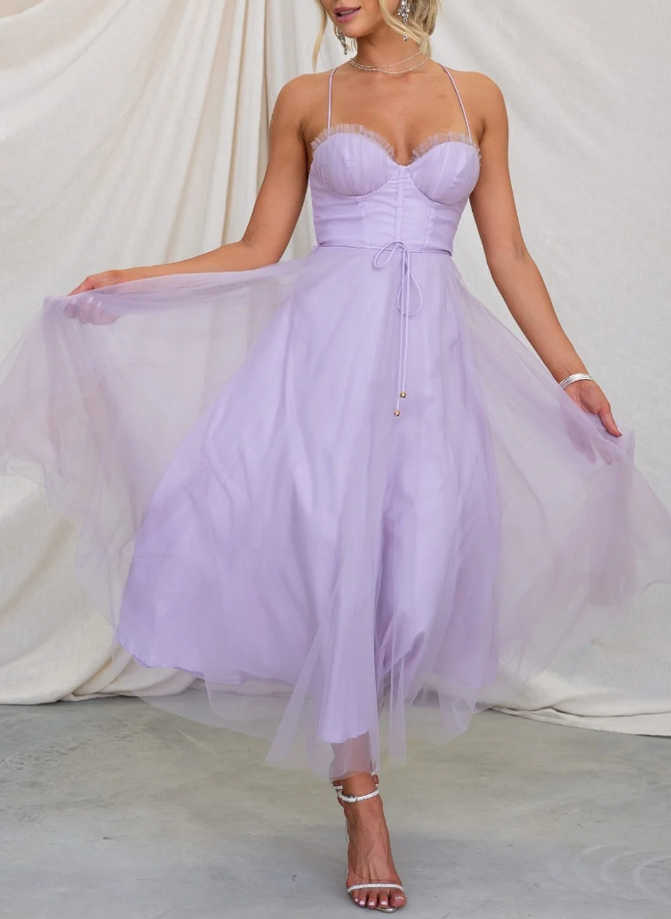 Vestido midi mujer tirantes finos diseño ajustado falda fluida