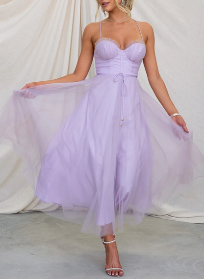 Vestido midi mujer tirantes finos diseño ajustado falda fluida