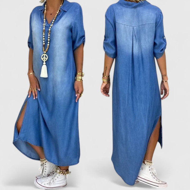 Vestido Maxi Mujer Denim Suelto Estilo Casual