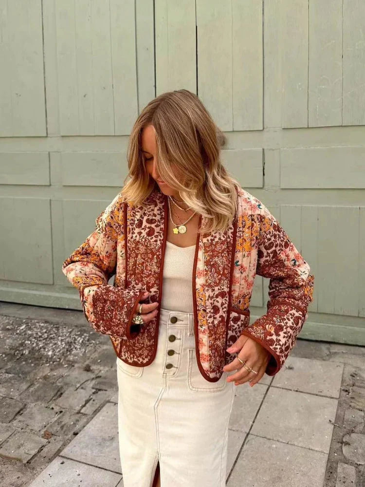 Chaqueta Mujer de Cuadros Material Suave Ajuste Clásico