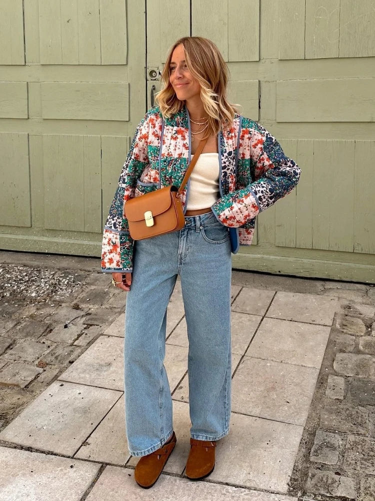 Chaqueta Mujer de Cuadros Material Suave Ajuste Clásico