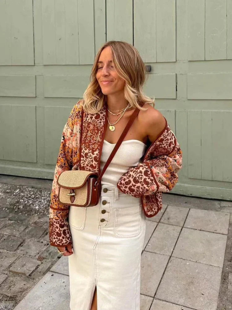 Chaqueta Mujer de Cuadros Material Suave Ajuste Clásico