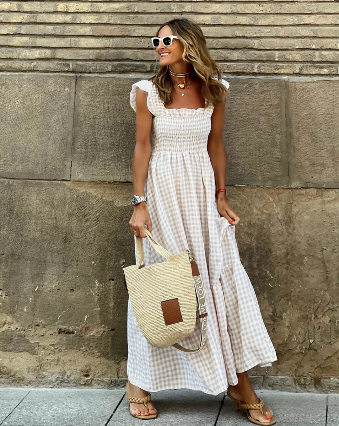 Vestido maxi mujer fruncido estilo casual - Mavetta