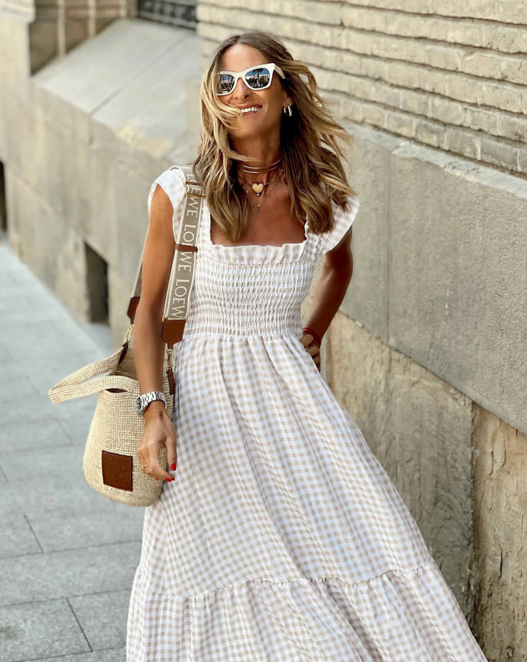 Vestido maxi mujer fruncido estilo casual