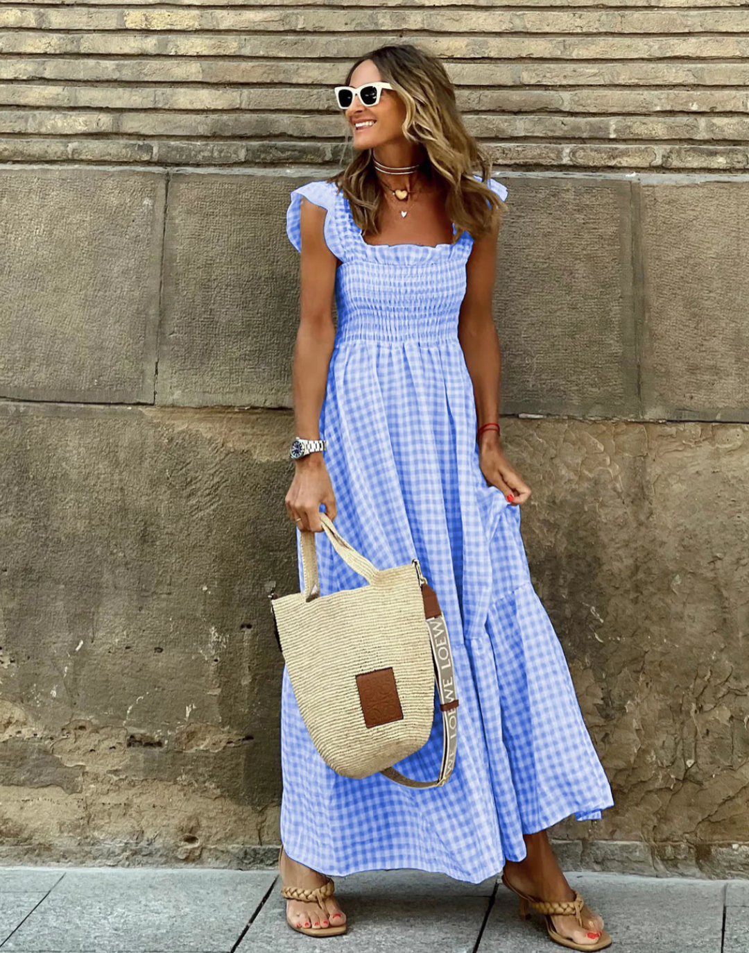 Vestido maxi mujer fruncido estilo casual