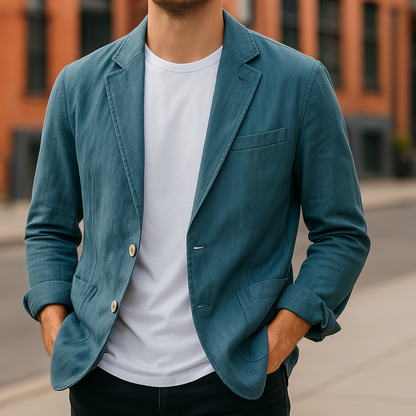 Blazer Hombre Corte Entallado Bolsillos Delanteros Transpirable
