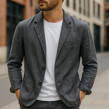 Blazer Hombre Corte Entallado Bolsillos Delanteros Transpirable