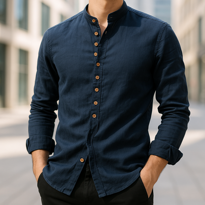 Camisa Hombre de Lino y Algodón Manga Larga Botones