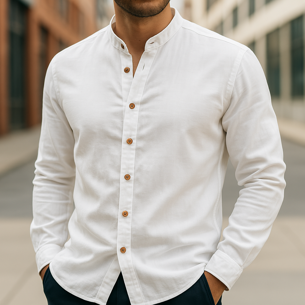 Camisa Hombre de Lino y Algodón Manga Larga Botones