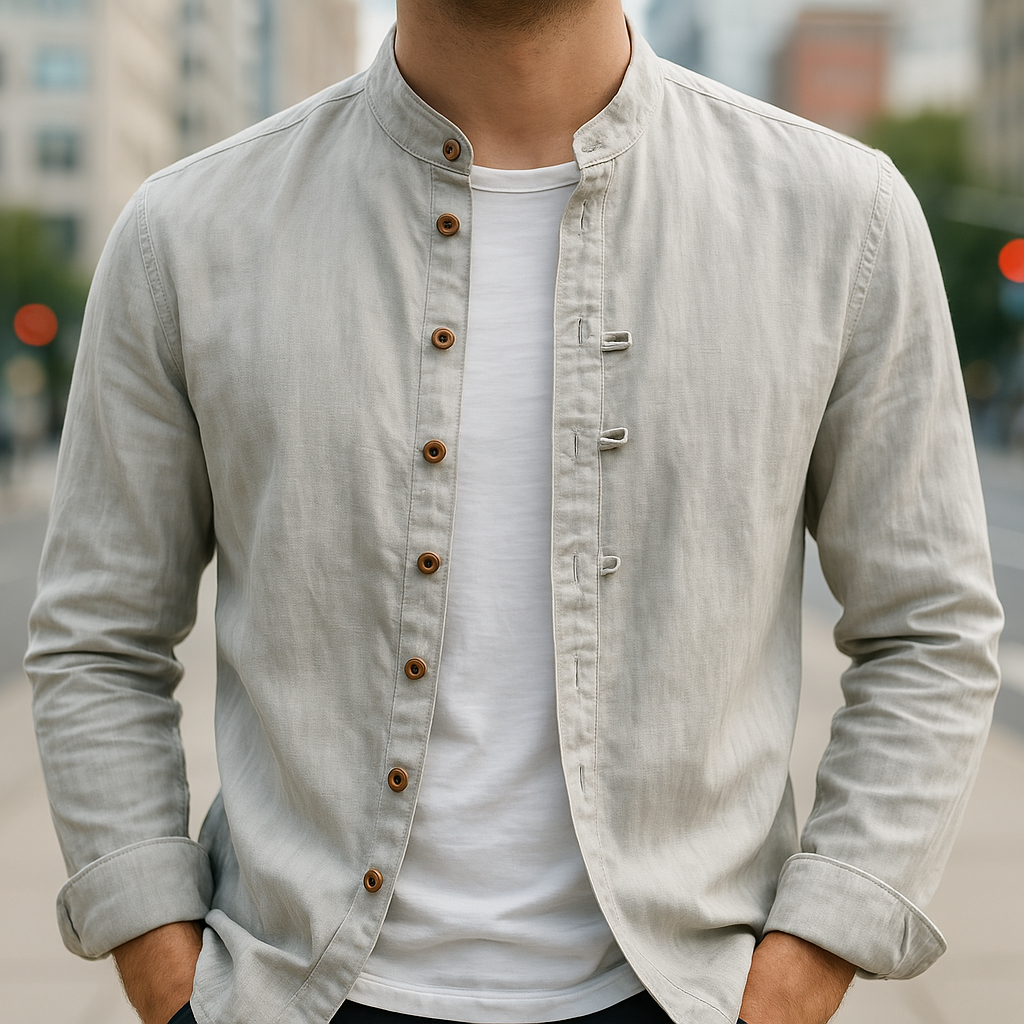 Camisa Hombre de Lino y Algodón Manga Larga Botones