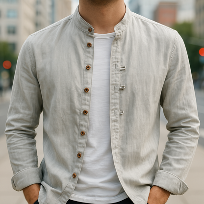 Camisa Hombre de Lino y Algodón Manga Larga Botones