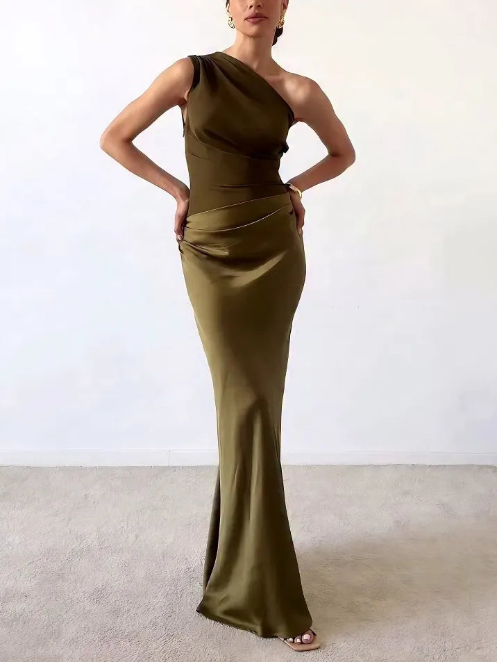Vestido maxi Mujer Drapeado Asimétrico Fiesta Elegante
