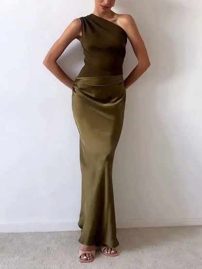 Vestido maxi Mujer Drapeado Asimétrico Fiesta Elegante