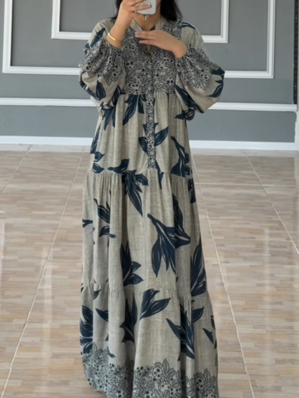 Vestido largo mujer Estampado Manga farol Corte holgado fluido - Mavetta