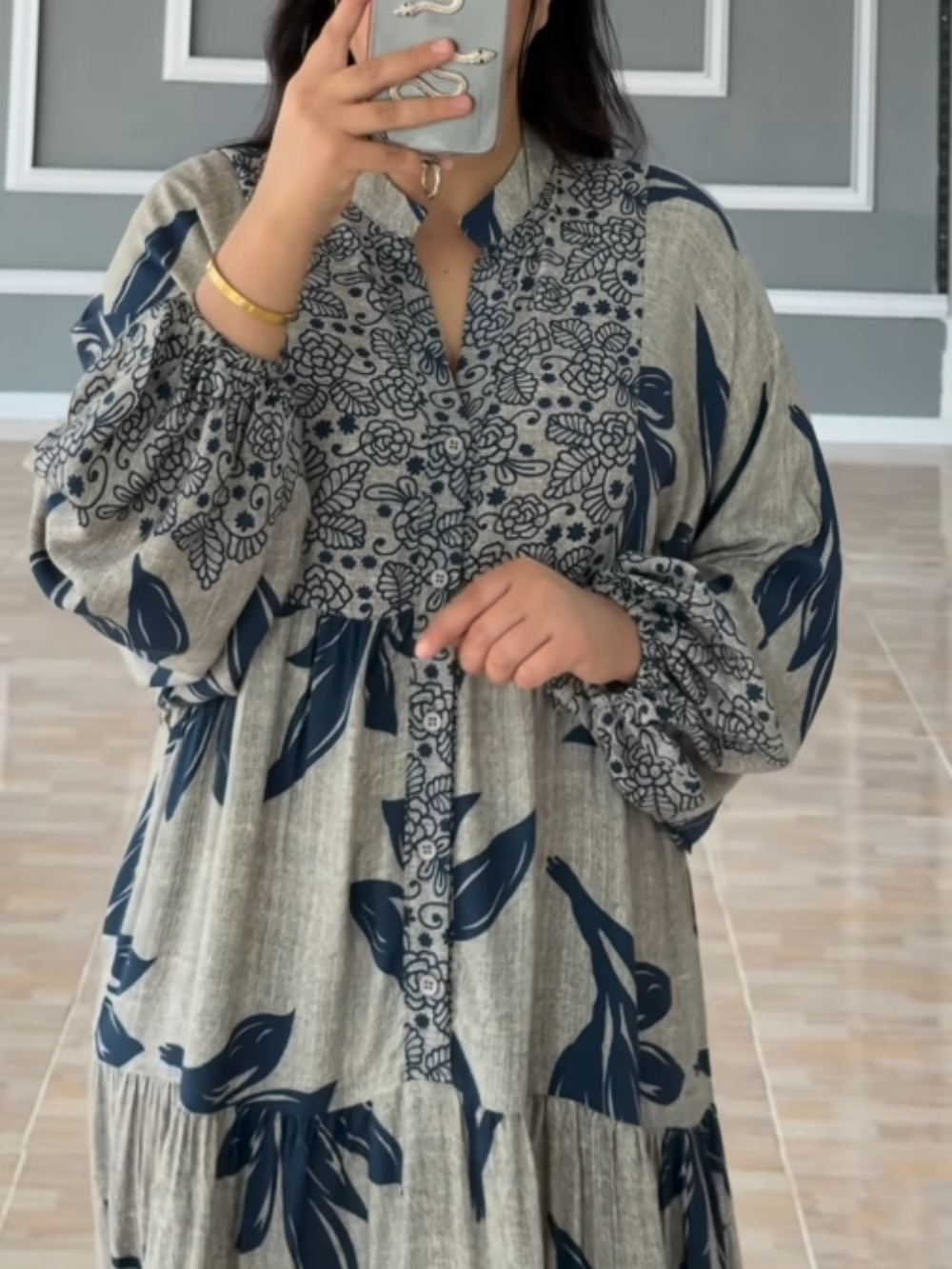 Vestido largo mujer Estampado Manga farol Corte holgado fluido