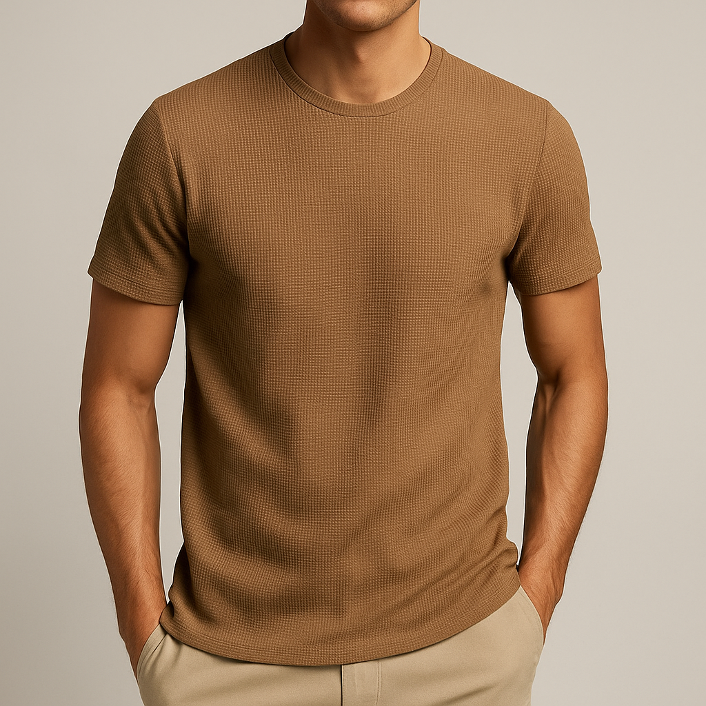 Camiseta Hombre de Punto Waffle Cuello Redondo Manga Corta - Mavetta