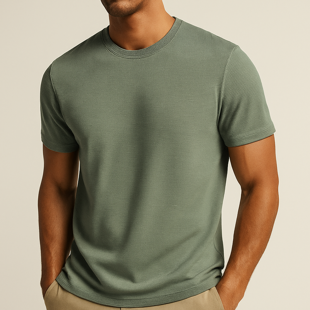 Camiseta Hombre de Punto Waffle Cuello Redondo Manga Corta