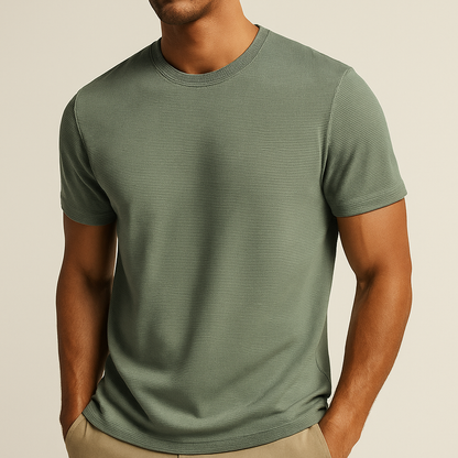 Camiseta Hombre de Punto Waffle Cuello Redondo Manga Corta