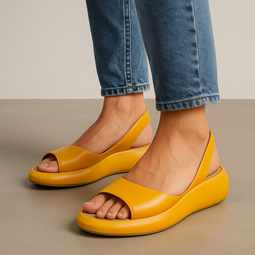 Sandalias Mujer Cuña Plataforma Cuero Punta y Talón Abiertos