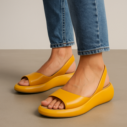 Sandalias Mujer Cuña Plataforma Cuero Punta y Talón Abiertos