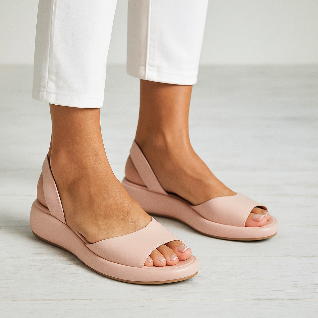 Sandalias Mujer Cuña Plataforma Cuero Punta y Talón Abiertos