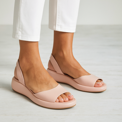 Sandalias Mujer Cuña Plataforma Cuero Punta y Talón Abiertos