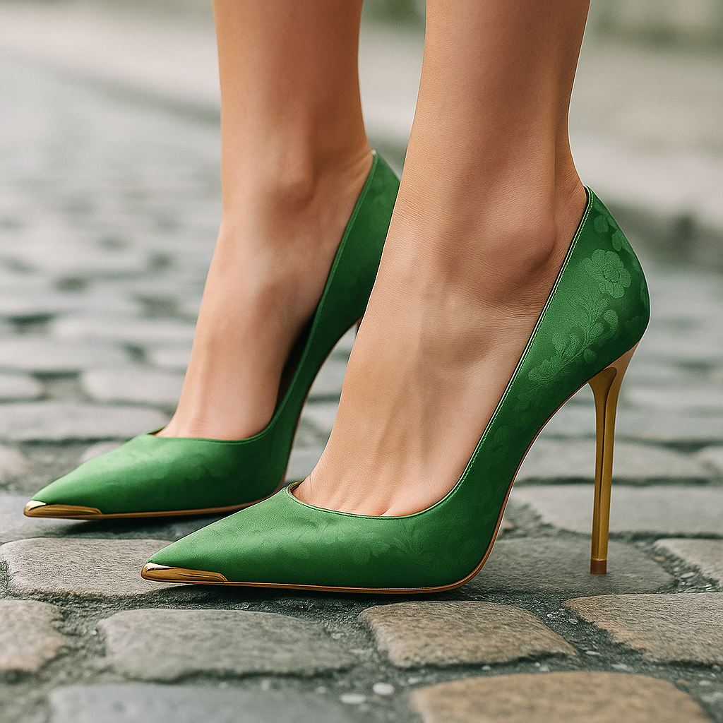 Tacones mujer de satén con punta estilo elegante