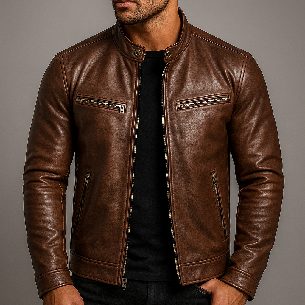 Chaqueta Hombre de Cuero Retro Ajuste Clasico