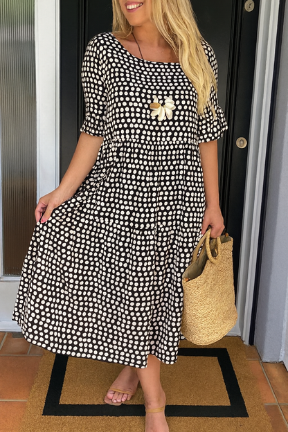 Vestido midi mujer de lunares manga corta vuelo por niveles