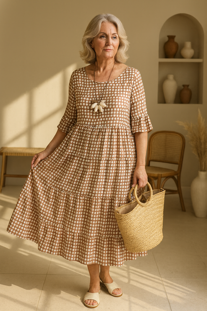 Vestido midi mujer de lunares manga corta vuelo por niveles - Mavetta