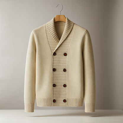Chaqueta de punto hombre cuello chal estilo sastrería clásica
