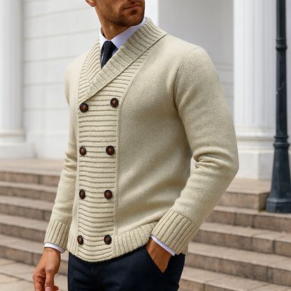 Chaqueta de punto hombre cuello chal estilo sastrería clásica