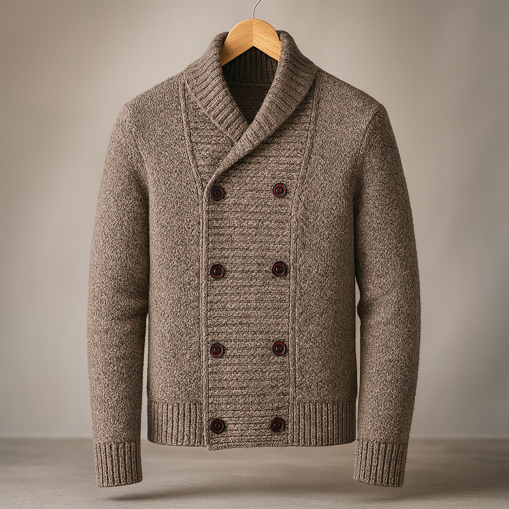 Chaqueta de punto hombre cuello chal estilo sastrería clásica
