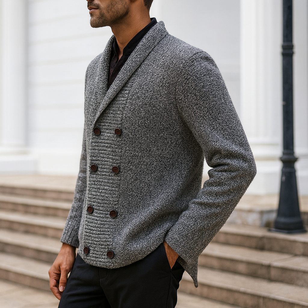 Chaqueta de punto hombre cuello chal estilo sastrería clásica