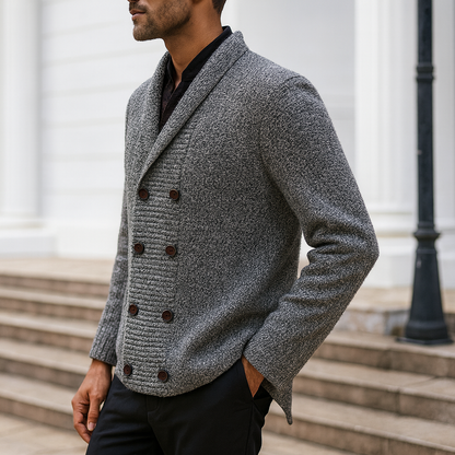 Chaqueta de punto hombre cuello chal estilo sastrería clásica