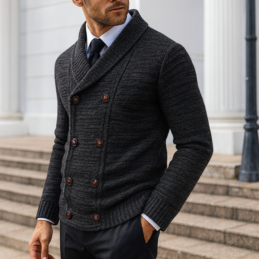 Chaqueta de punto hombre cuello chal estilo sastrería clásica
